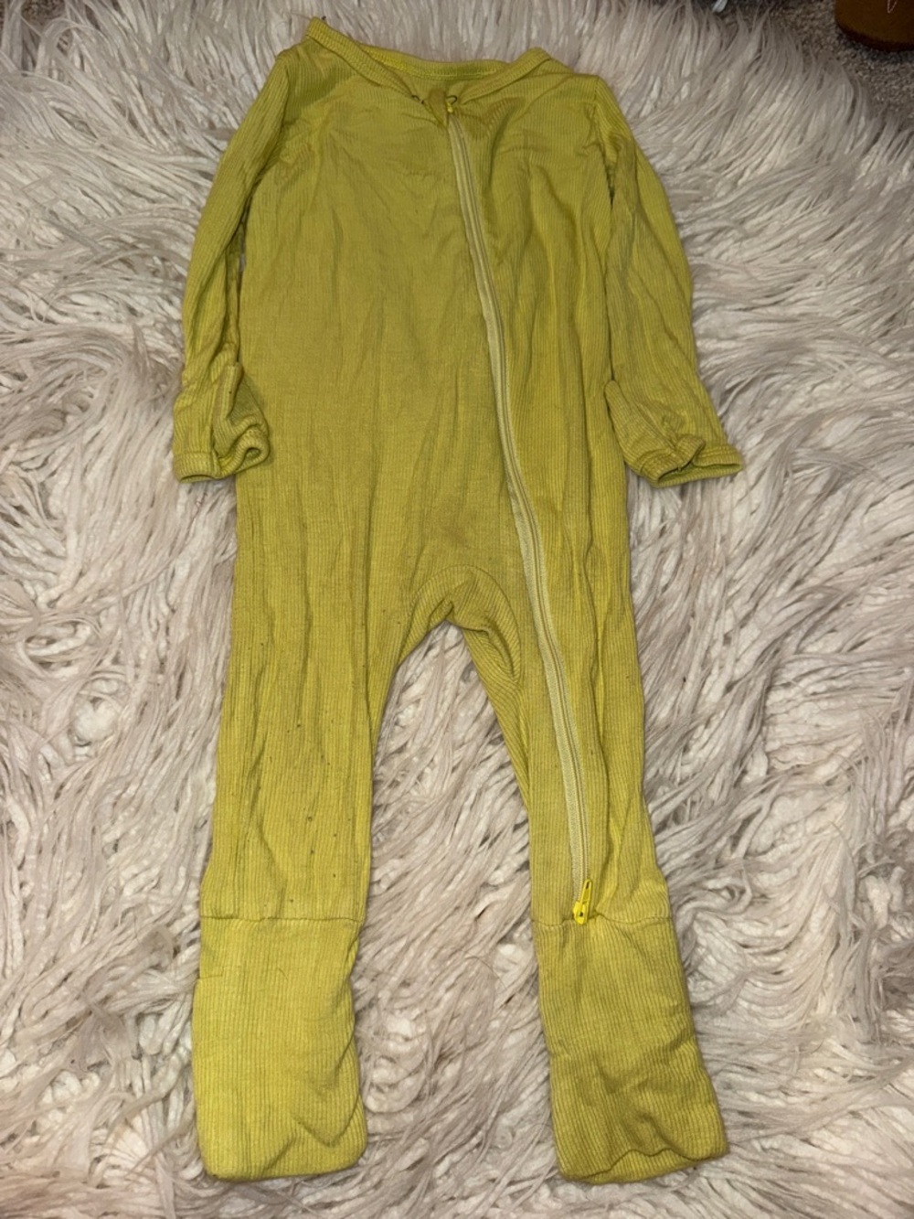 Yellow Ribbed Footed One-Piece Zipper Pajama for Kids